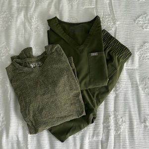 Olive Green Figs Scrub Set